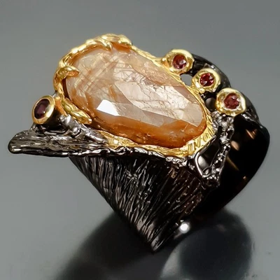 Joyería 10 ct+ Anillo Zafiro Dorado Natural Plata de Ley 925 Talla 7/R419264 Foto 1 de 4