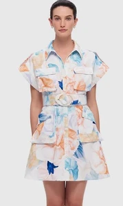 Camisa de Bolsillo Frankie LEO LIN AU Talla 14 EE. UU. 10 Mini Vestido en Cinturón Estampado Rosebud - Imagen 1 de 12