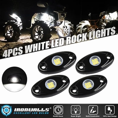 White 4x LED Rock Light Wheel Weel Underbody Lamp for  Polaris Sportsman ATV UTV Foto 1 de 4