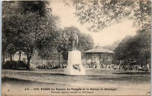Temple Square and Statue of Beranger, Paris, France Postcard - Picture 1 of 2