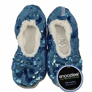 Snoozies! Sequin Snooz Slippers Non Skid Ballet Bling Blue Kids M Size 2/3 - Picture 1 of 7