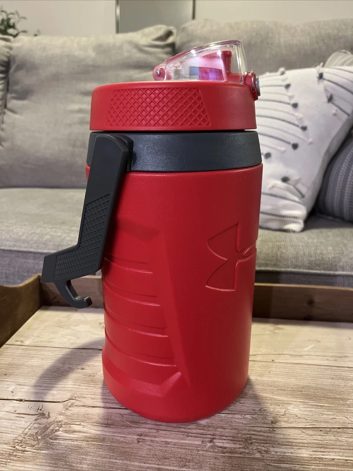 Under Armor Sideline Jug Foam Insulated Bottle 64 Oz Red Gray Fence Hooks Sports - Image 1 of 4