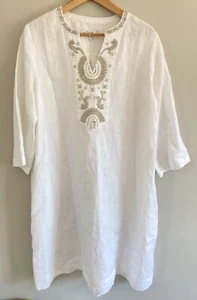NWT Chico's Embellished Linen Tunic Dress Cream Silver Beads Size 2.5 14 New - Picture 1 of 6