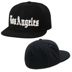Black LOS ANGELES Vintage Embroidered Hip Hop FITTED Flat Bill Cap Caps Hat Hats