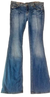 Blue 2 Jeans Dark Wash Flares Size 32 Lowrise Vtg Y2k ASO Kendrick Lamar - Image 1 of 4