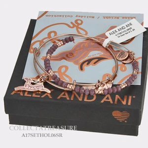 Authentic Alex and Ani Oh Deer Set of 2 Shiny Rose Expandable Charm Bangle  - Picture 1 of 1