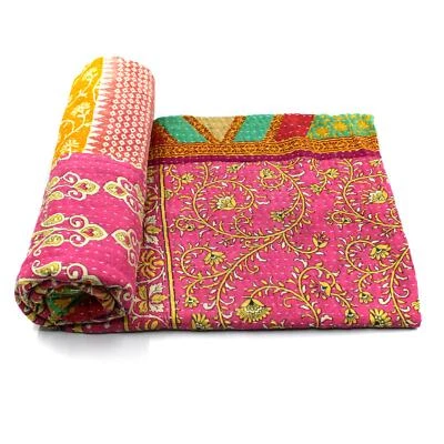Vintage Kantha Quilt Indian Handmade Cotton Designer Bedding Blanket - Image 1 of 4