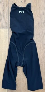 TYR Women's 26 Black White Open Back Short John FINA Swim Suit THRESHER New - Picture 1 of 8