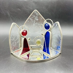 Vintage Leaded Stained Glass Nativity Scene Christmas Decor Display Mirror Jesus - Picture 1 of 8