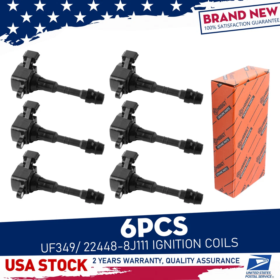 Juego de 6 bobinas de encendido negras para Nissan Xterra 4,0 L V6 2005-11 UF349/22448-8J111 Foto 1 de 4