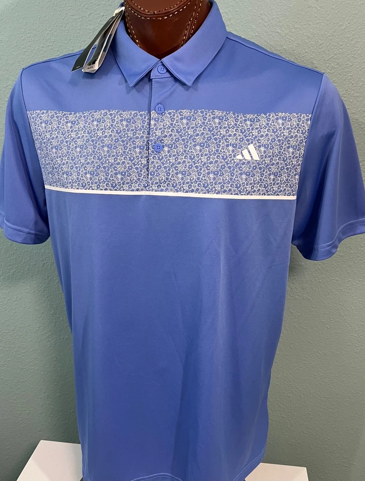 ADIDAS GOLF performance Core short sleeve Moisture WICKING POLO sz L BLUE/WHITE - Image 1 of 1