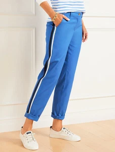 Talbots Relaxed Side Stripe Chino Pants Womens Size 12 Petite Capri Blue NWT - Picture 1 of 7