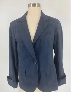 Talbots Stretch Pinstripe Single Button Cotton Flap Pockets Womens Blazer 10 - Picture 1 of 13