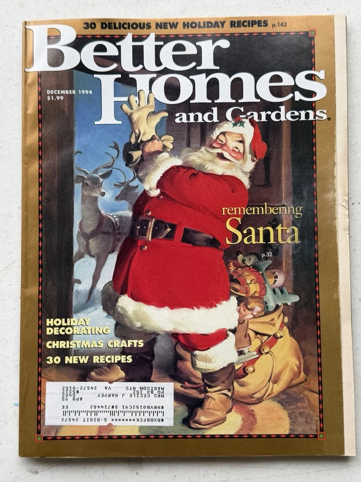 Better Homes & Gardens Magazine 1994 December Santa Claus Christmas Decor Recipe Foto 1 de 1