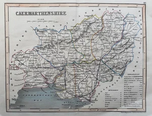 Mapa antiguo de 1850; Carmarthenshire / Caermarthenshire, Gales por Joshua Archer - Imagen 1 de 2