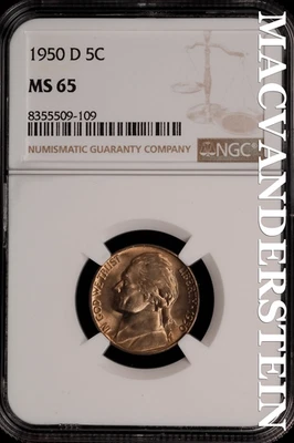 1950-D Jefferson Nickel - NGC MS 65 - Brilliant Unc  No Reserve  #SLi186 - Image 1 of 2
