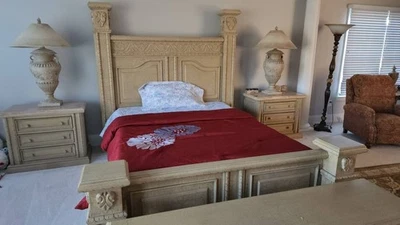 Luxury Mediterranean/Tuscan Queen Bedroom Set – Solid Wood – 9 Pieces - Image 1 of 4