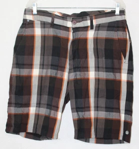 Element Sz 34 (Meas 34X9) Brown Plaid Cotton Rayon Bermuda Shorts - Picture 1 of 8