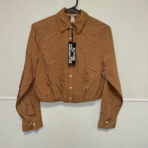 Women's Future Collective Striped Button-Up Shirt Brown/Black Size XS NWT NEW - Picture 1 of 11