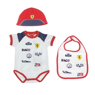 GENUINE Ferrari Infant 3-6M Gift Set (Body+Bib+Cap) White W/Red Bag 270059029 - Image 1 of 4