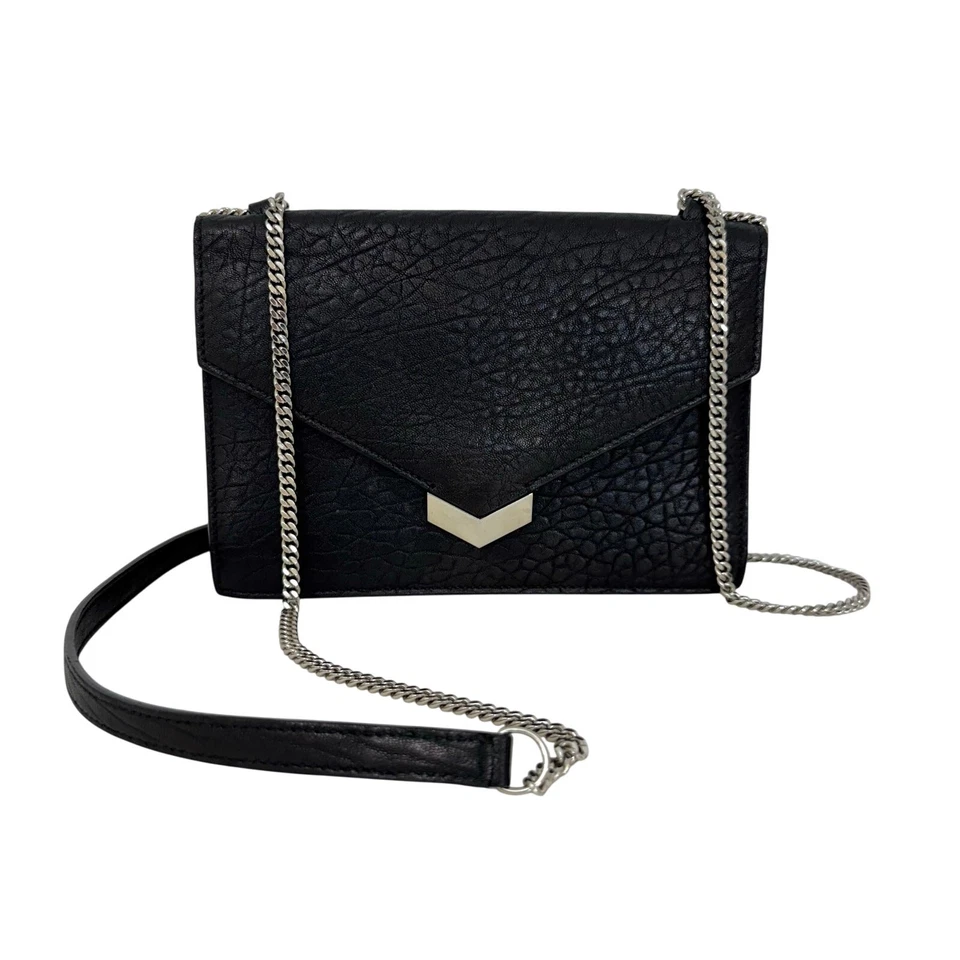 Jimmy Choo Leila Grainy Leather Chain Link Shoulder Crossbody Bag Black  - Image 1 of 4