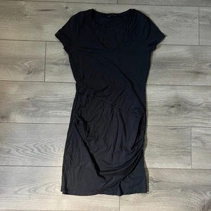 Athleta  Size Small Black Knit Short Sleeve Round Neck Ruched Dress - Picture 1 of 4