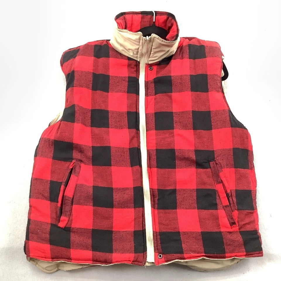 Omni LTD Chaleco Reversible Para Hombre Mediano Ropa de Trabajo Exterior Estilo Vintage Cuadros Beige Foto 1 de 4