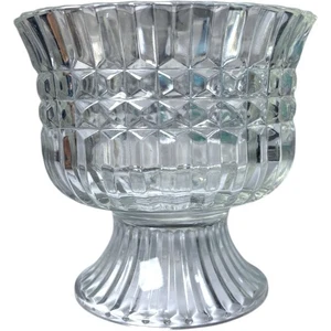 Vintage 1986 FTDA Clear Pressed Glass Pedestal Compote Bowl Vase Candy Dish 5.5” - Picture 1 of 5