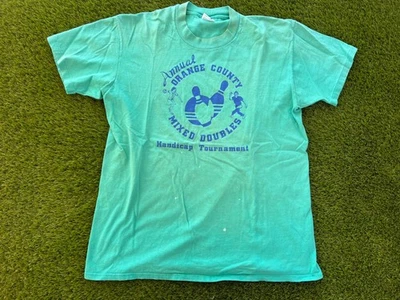 Camiseta De Colección Años 80 Orange County Bowling Mixta Doble Hecha en EE. UU. Camiseta Desteñida Foto 1 de 4
