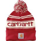 Carhartt Knit Pom Pom Cuffed Beanie Stocking Cap Winter Hat Red/White One Size