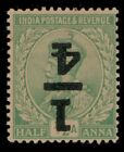 British India 1922 surcharged KGV 1/2 anna opt 1/4 INVERTED, Error, MH
