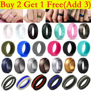 Men Women Silicone Wedding Ring Rubber Band Casual Sport Gym Gift Glitter 1pc AU - Picture 1 of 80