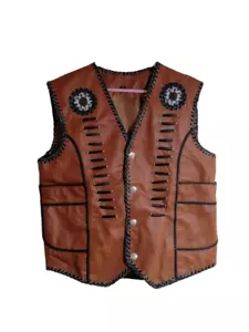 NEW MEN'S LAMBSKIN LEATHER HANDMADE DESIGNER EASY RIDER MOTORCYCLE VEST. - Picture 1 of 3