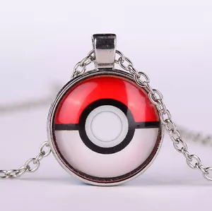 Pokemon Pokeball Glass Pendant Necklace Jewelry Silver Chain USA Easter Basket - Picture 1 of 1