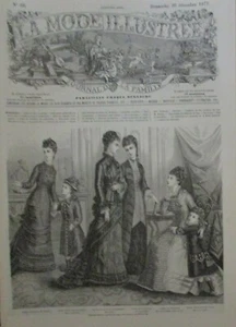JOURNAL MODE ILLUSTRÉE XIXème de 1877 GRAVURES ROBES DE BAL COIFFURES DE BAL - Foto 1 di 2