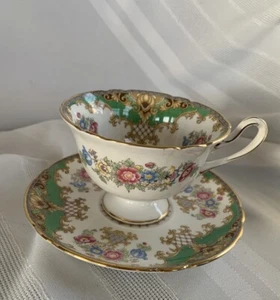 Shelley England Green "Sheraton" Gainsborough Tea Cup Saucer READ - Picture 1 of 8