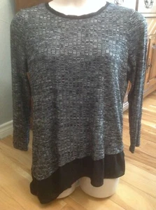 SIMPLY VERA VERAWANG Pullover schwarz weiß Oberteil Langarm abgewinkelter Saum Größe XL EUC - Bild 1 von 5
