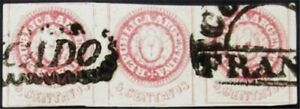 nystamps Argentina Stamp # 7c Used Strip Of 3 Rare ! Y20y1502