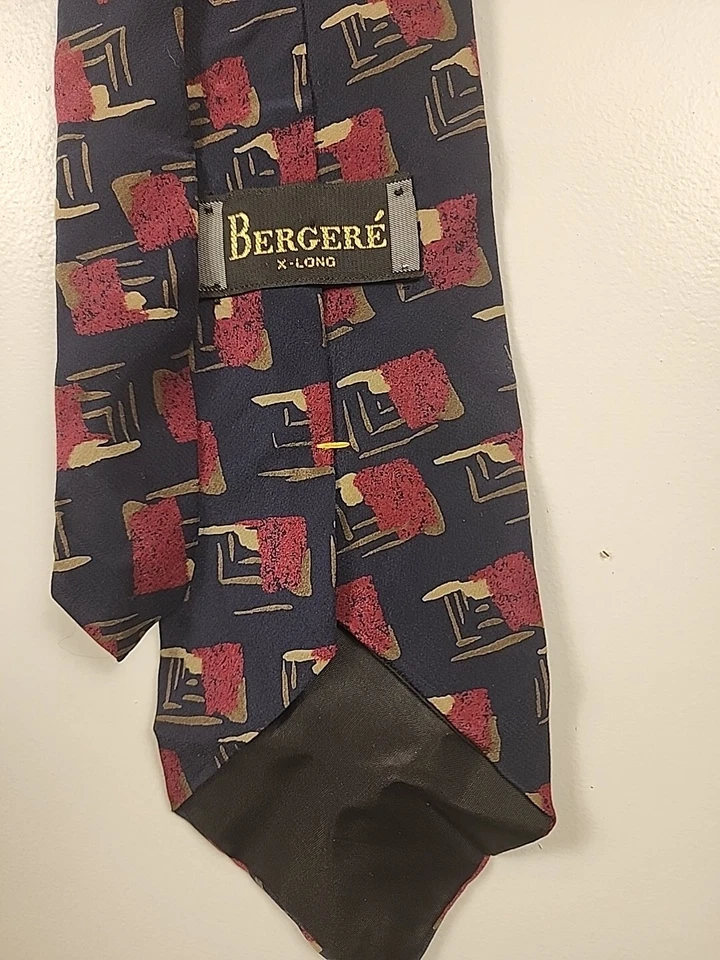 Corbata Bergere Para Hombres X-Long Extra Larga Cuello Azul Granate Dorado 100% Seda 64.5 X 4 Foto 1 de 4