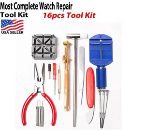 16pcs WATCH Repair Back Opener Kit Tools Band Pin Strap Link Remover Remover New - Picture 1 of 12