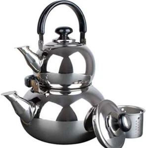 2-Pc Set Stainless Steel Tea Coffee Kettle Boiler Teapot Samovar Turkish Style - Picture 1 of 1