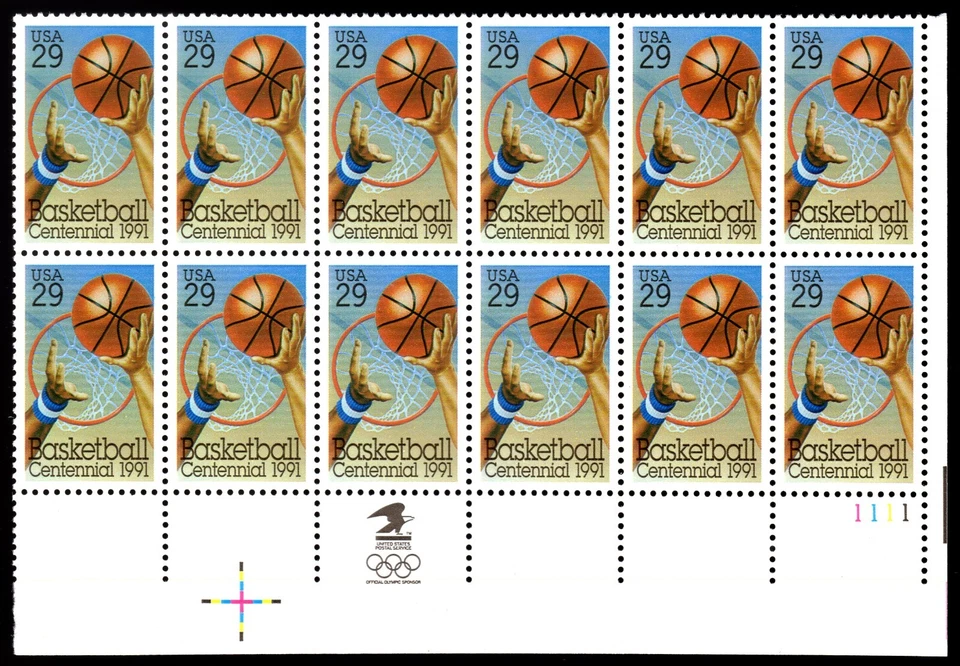 Scott #2560 Basketball Hoops Plate Block of 12 Stamps - MNH - Image 1 of 1