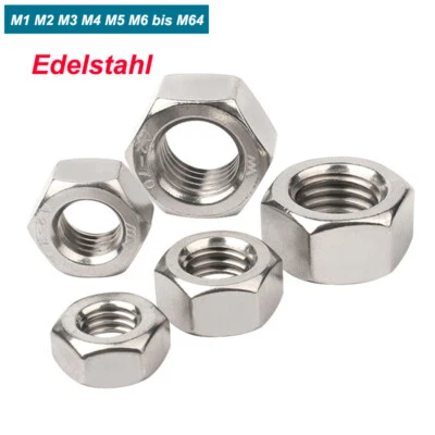 Sechskantmuttern Edelstahl A2 A4 201 Muttern Sechskant  M1 bis M64 Stufe 6.8 - Bild 1 von 4
