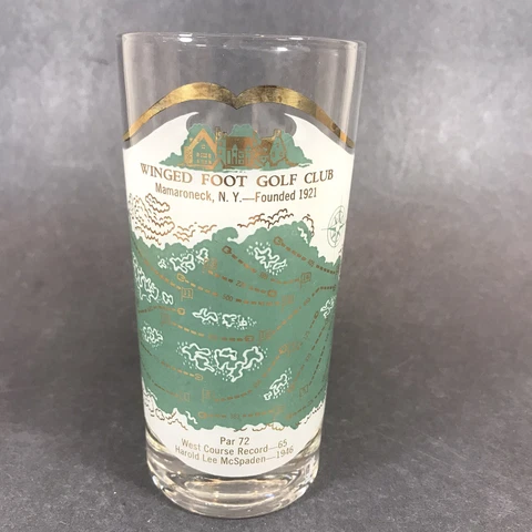 Vintage Winged Foot Golf Club Glass Mamaroneck NY Famous Gold Courses Gold Trim Cover