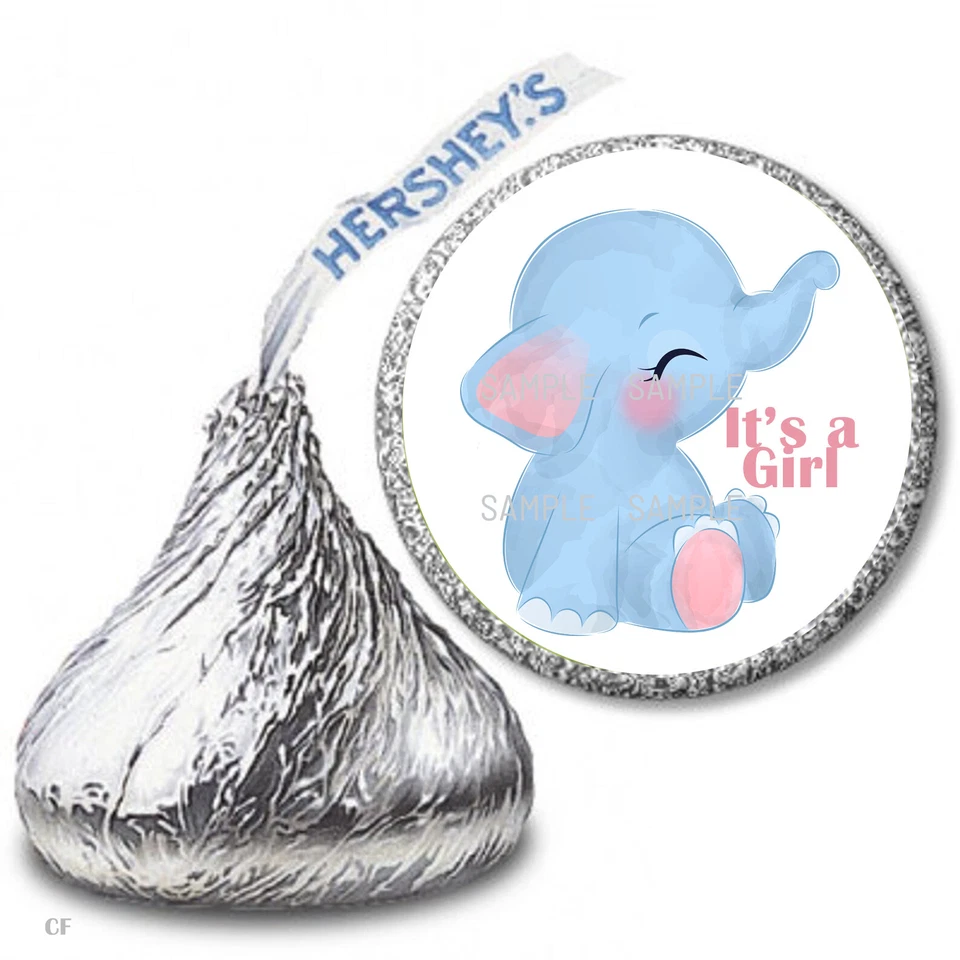 108 pegatinas envoltorios de caramelos It's a Girl Elephant Baby Shower Favores Hershey Kiss Foto 1 de 1