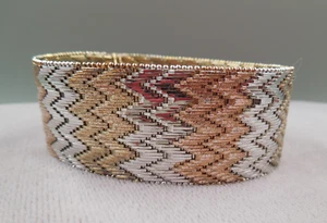 Milor Italy Tri Color Chevron 925 Sterling Silver 1" Wide Riccio Bracelet 7.5" - Picture 1 of 14