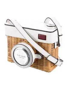 Kate Spade 3D Wicker Camera Crossbody White Leather Natural Straw Lined Bag - Picture 1 of 11