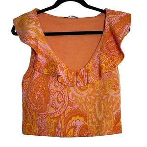 ZARA Paisley top cropped con volant senza maniche artistico donna taglia media - Foto 1 di 6