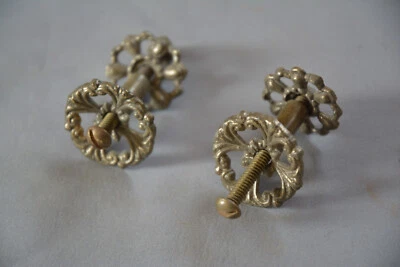 BONITO PAR DE PERILLAS Y PLACAS TRASERAS DE CAJÓN DE ESCRITORIO DE METAL FUNDIDO VINTAGE (V76) Foto 1 de 4