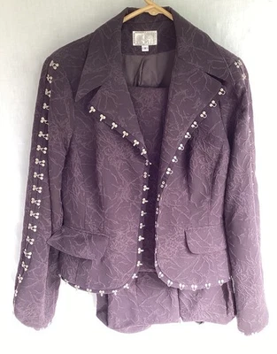 Vintage ALBERTO MAKALI Brown Studded Jacket Pants Suit Set Size 8 - Image 1 of 4